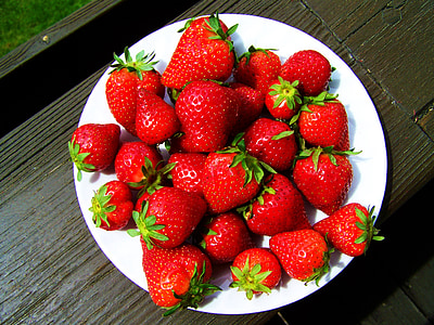 red strawberries, fruit, food