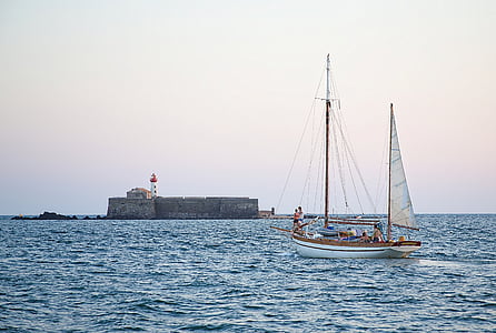Faro, barca a vela, mare, vista sul mare, Vacanze, Barche, mare blu