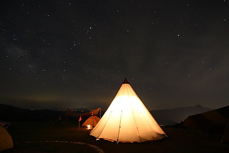 active mountain, star, camping