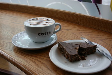 káva, šálek kávy, čokoládový dort, přestávka na kávu, strava