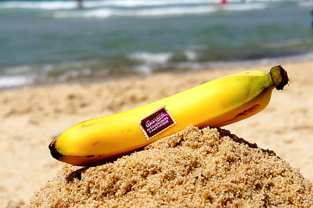 banaan, strand, zon, zee, geel