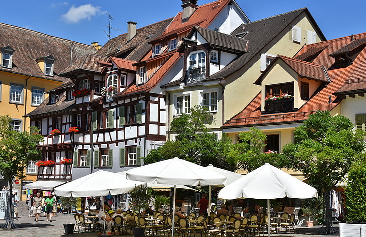 Meersburg, Konstanz Gölü, evleri, cepheler, mimari, Truss, Townhouses