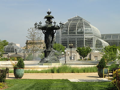 bartholdi fountain, washington dc, usa, glass house, greenhouse, building, park
