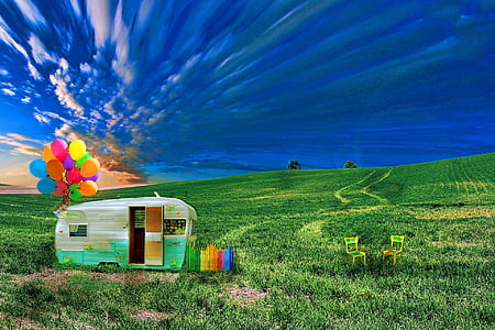 campingvogn, ENG, ferie, sommer, børn, natur, grøn