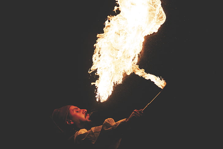 muž, oheň, tanečník, Holding, Stick, plamene, oheň oddych