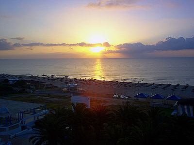 zalazak sunca, more, Sredozemno more, Hammamet, Tunis, Republika Tunis, Horizont