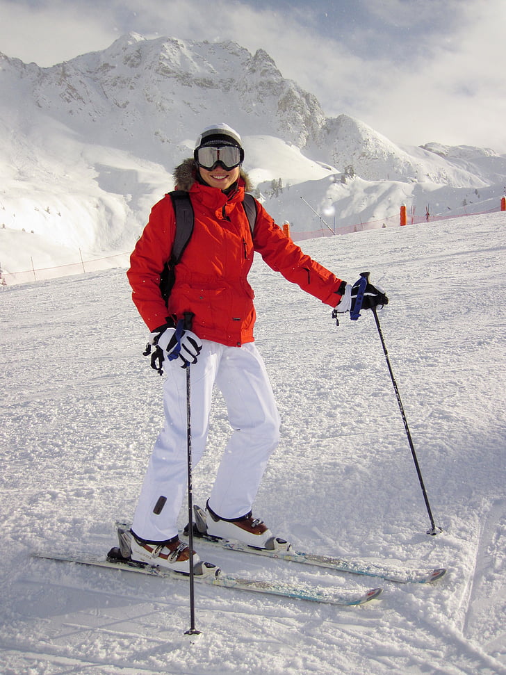 cold, mountain, person, ski, skiing, snow, sport