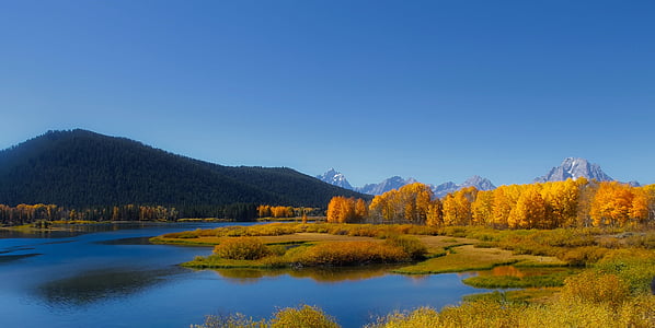 Panorama, Grand teton, Taman Nasional, musim gugur, musim gugur, warna, pegunungan