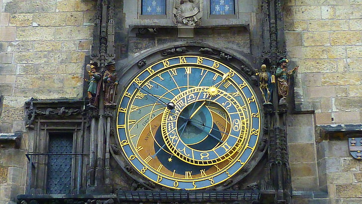 astronomical clock, prague, town hall, old town, historically, moon phases, golden