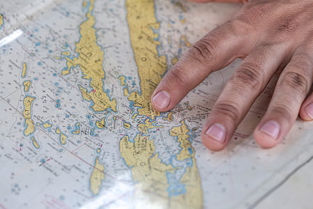 рука, Карта, Навигация, картография, крупным планом