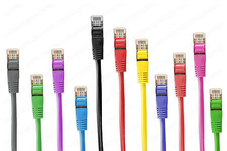 síť LAN, kabely, Míchaný, barvy, ilustrace, síťové kabely, spojnice