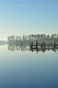 Lago, reflexão, Carolina do Norte, Rio, água, cênica, nevoeiro