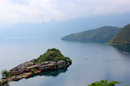 Lugu lake, 泸沽湖, Chinese lake, water, natuur, scenics, rust