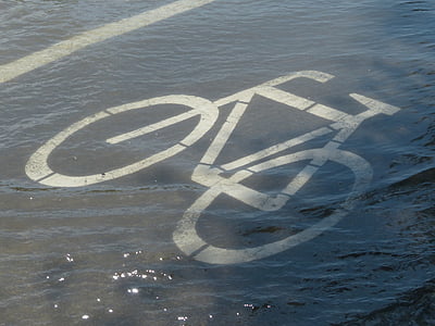 piste cyclable, cycle des signes de chemin, caractères, vélo, piste cyclable, marée haute, suite