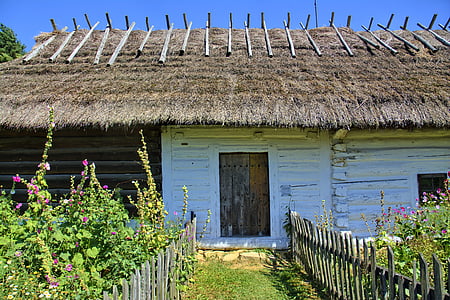 Sanok, Υπαίθριο Μουσείο, αγροτικής εξοχικών σπιτιών, ξύλινες μπάλες, η στέγη του το, Πολωνία, παλιά