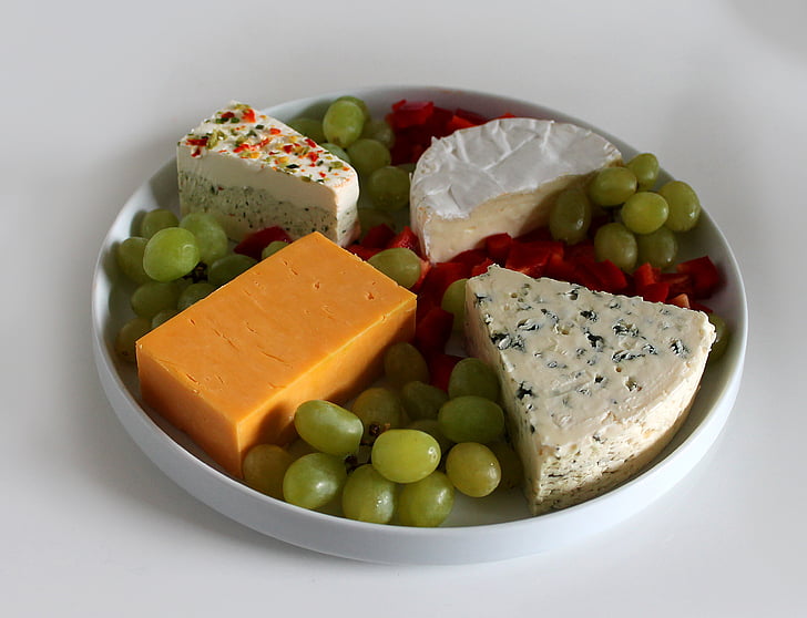 siers, augļi, ostefad, atspirdzinoši dzērieni, pārtika, siers un augļi, plate