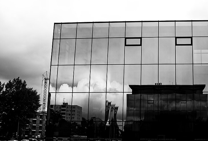 arkitektur, bygning, himlen, moderne, grå, Tjekkiske budejovice, glas