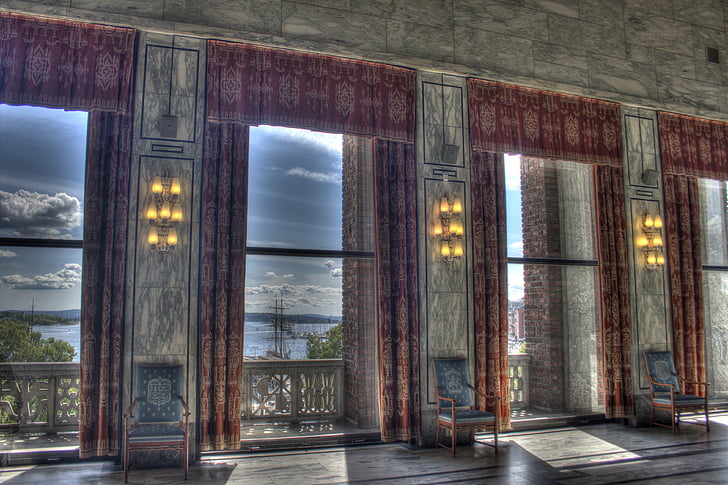 town hall, oslo, norway, port, hdr