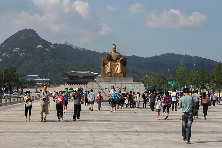 Gwanghwamun, Gyeongbokgung Sarayı, Jongno-gu, Seul, Güney Kore, heykel, sejongno