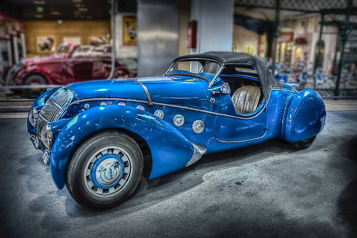 prototype, car, peugeot, blue, old-fashioned, retro styled, transportation