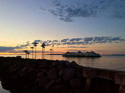 ferry, sunset, puget sound, fish, cruise, ship, summer