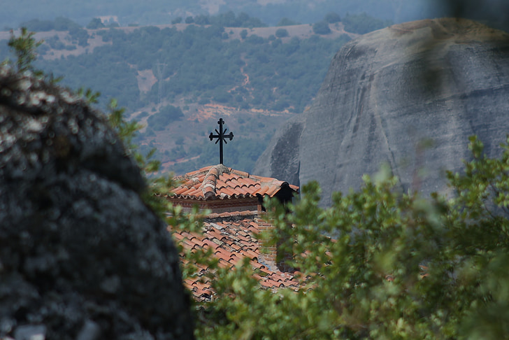 símbolo, montañas, Meteora, Monasterio de, Grecia, acantilado