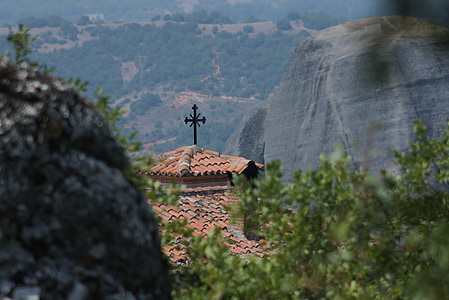 szimbólum, hegyek, Meteora, kolostor, Görögország, szikla
