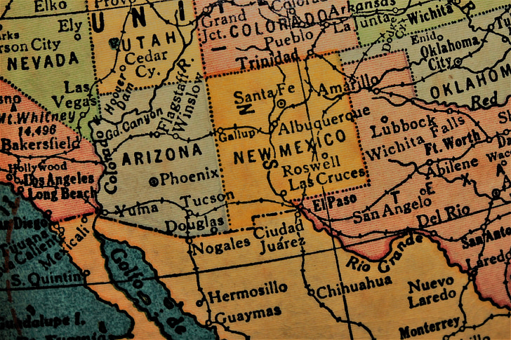 Novo México, sudoeste, América, Estados Unidos da América, mapa sudoeste, mapa do Novo México, mapa do Arizona
