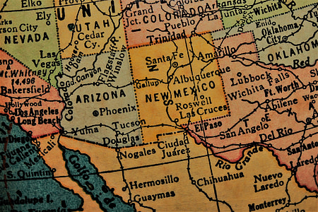 Nuevo México, Southwest, América, Estados Unidos, mapa del sudoeste, mapa de nuevo México, mapa de Arizona