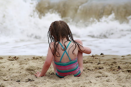 пляж, Размытие, ребенок, крупным планом, побережье, девушки, развлечения