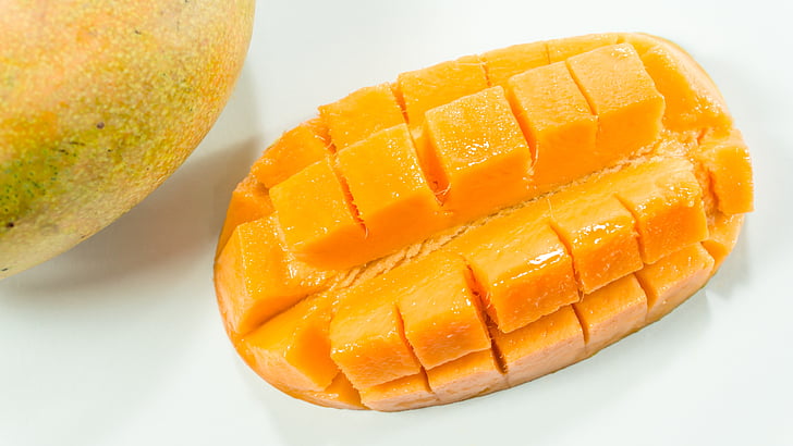 mango, slice, white, yellow, isolated, cut, fruit