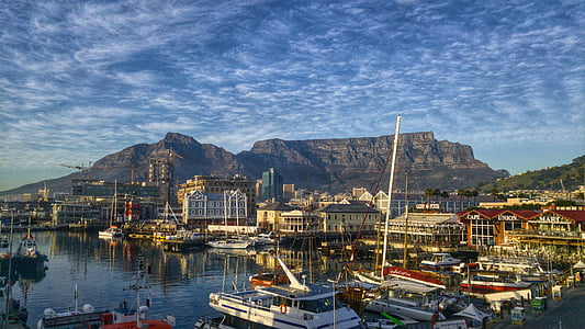 залив, лодки, Кейптаун, городской пейзаж, доки, гавань, гавань