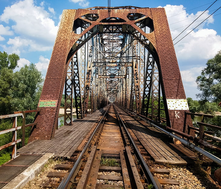 bridge, railway bridge, the viaduct, tracks, the design of the, steel, rust