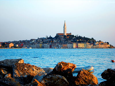 sjøen, kirke, Kroatia, arkitektur, berømte place, solnedgang, reise