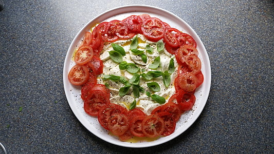 pomidory, jedzenie, Włoski, czerwony, pyszne, zdrowe, pomidor, mozzarella