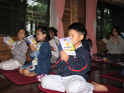 okul, Çocuk, öğrenme, Budizm, Budistler, kampı, meditasyon