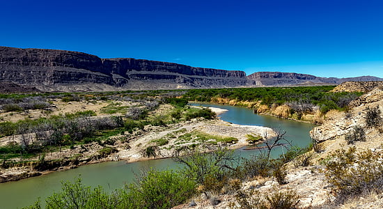 řeka Rio grande, voda, Texas, Národní, parku, poušť, krajina