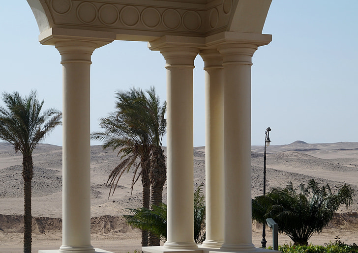 Egypt, Desert, stĺpce, stromy, piesok, teplo, Architektúra