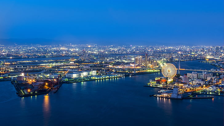 Osaka port, přístav osaka, Japonsko, Architektura, Příroda, Metropolis, Centrum města