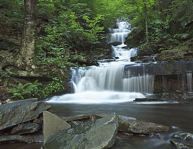 waterfall, water, rocks, fall, stream, cascade, green