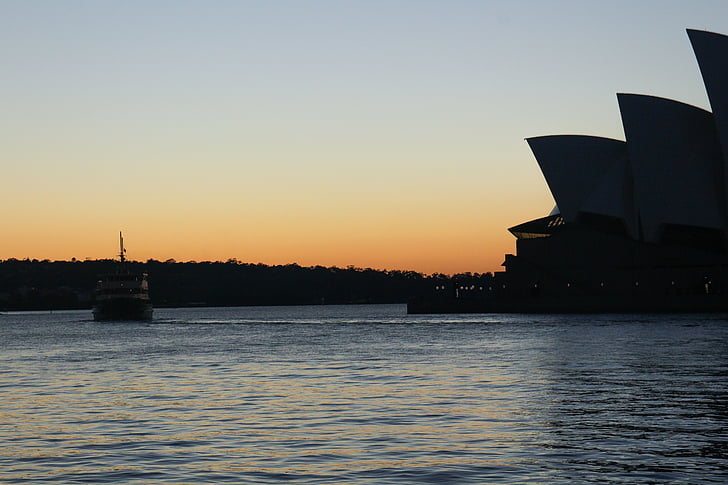 Sydney opera house, Sydney, silueta, přístav, Sydney harbour, východ slunce