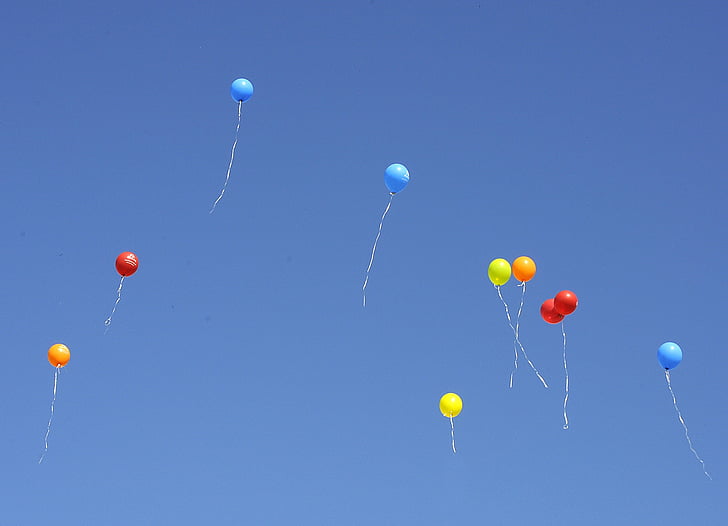 baloni, debesis, krāsas, debesis, zila, jautri, vasaras