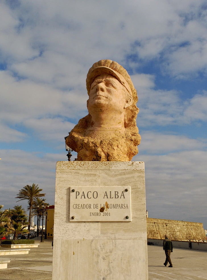 Cadiz, İspanya, heykel, büstü, Paco alba, plaj, koyu