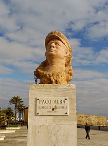 Cadiz, Spania, statuen, bust, Paco alba, stranden, bukta