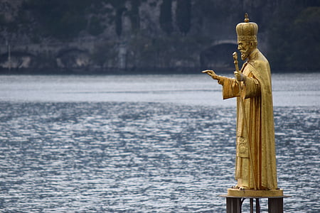 雕像, 圣圣尼科洛, 莱科, 湖, 伦巴第大区, 水