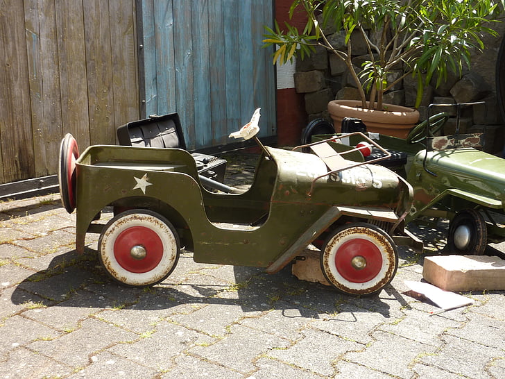 Žaislai, karinės transporto priemonės, senas, spilelzeugauto, iš lakštinio metalo, skardinių žaislų, Auto