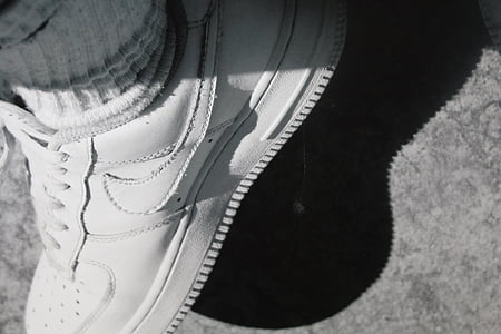 skor, svart och vitt, Nike, bild, skon