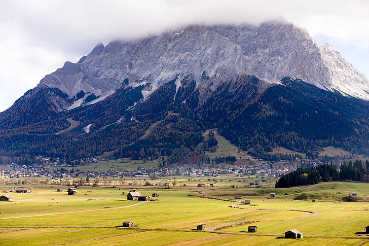 Zugspitze, Gunung, puncak, langit, pemandangan, memaksakan, Austria