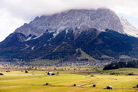 Zugspitze, planine, samit, nebo, krajolik, nametanje, Austrija