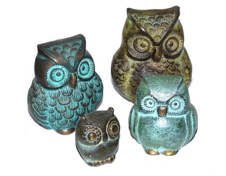 owls, figures, bronze, decoration